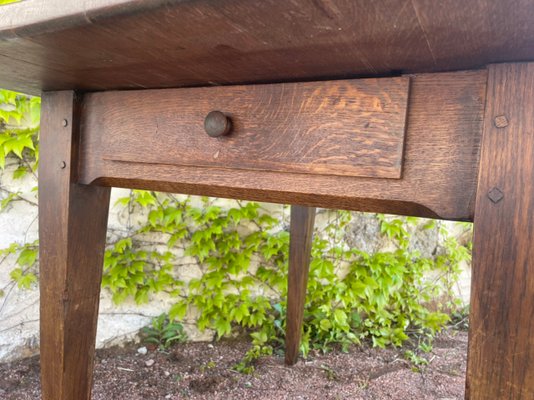 Rustic Solid Oak Table with 2 Drawers-SDV-919879