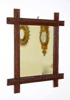 Rustic Tramp Art Wall Mirror with Chip Carvings, Austria, 1880s-TQA-1372820