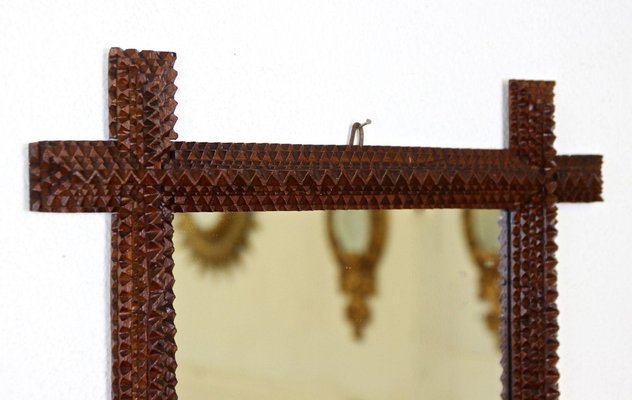 Rustic Tramp Art Wall Mirror with Chip Carvings, Austria, 1880s-TQA-1372820