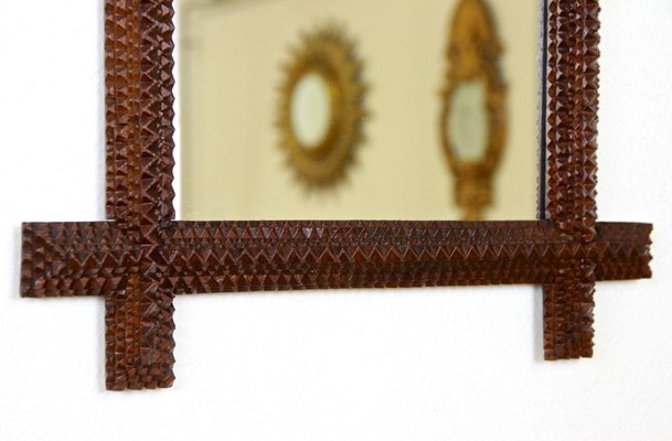 Rustic Tramp Art Wall Mirror with Chip Carvings, Austria, 1880s-TQA-1372820