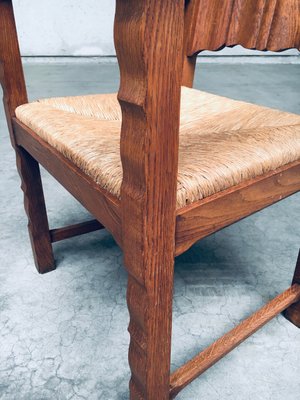 Rustic Travail Populaire Oak & Rush Armchair Set, Belgium, 1960s, Set of 2-RQV-2036283