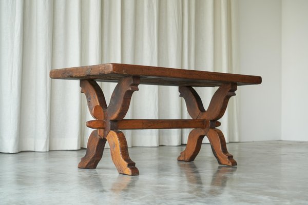 Rustic Trestle Coffee Table in Oak, Late 19th Century-FEW-2024192