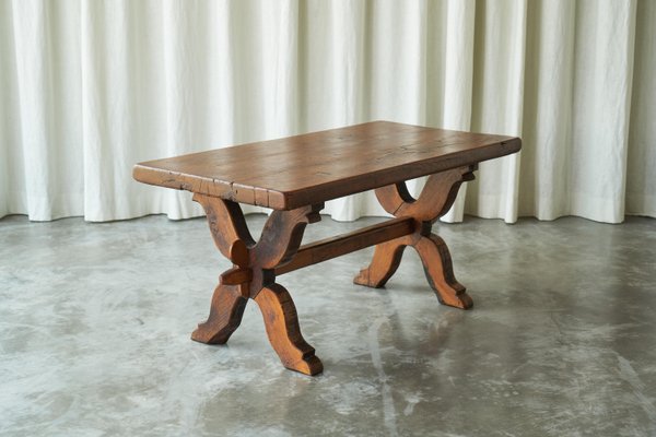 Rustic Trestle Coffee Table in Oak, Late 19th Century-FEW-2024192