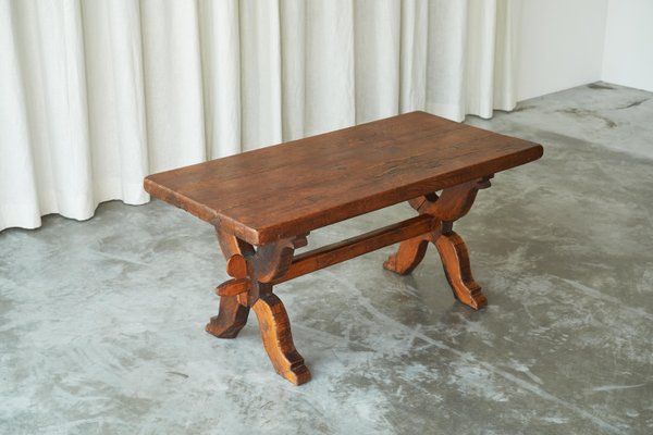 Rustic Trestle Coffee Table in Oak, Late 19th Century-FEW-2024192