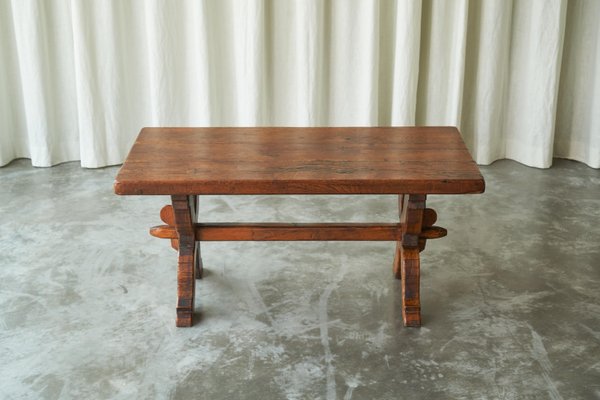 Rustic Trestle Coffee Table in Oak, Late 19th Century-FEW-2024192