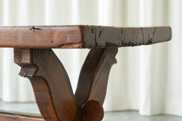 Rustic Trestle Coffee Table in Oak, Late 19th Century-FEW-2024192