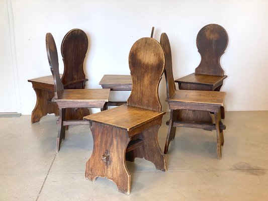 Rustic Wooden Chairs, 1960s, Set of 6-NPC-1309690