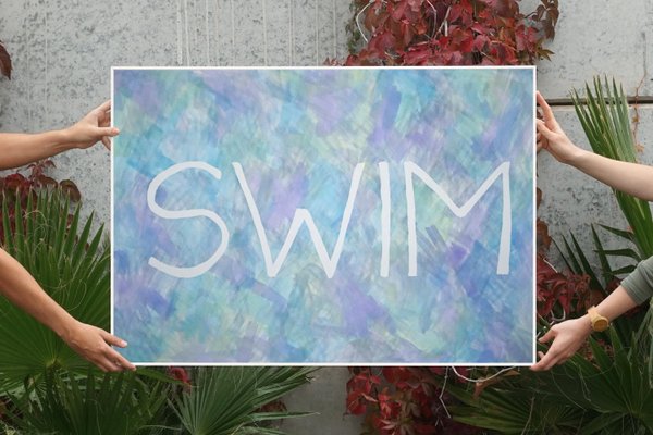 Ryan Rivadeneyra, Swim, Summer Fresh Painting on Paper, Typography in Purple, 2021-RWC-866914