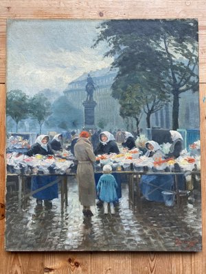 S. Christian Bjulf, Copenhagen Flower Market, 1940s, Oil on Canvas-CJU-2031366