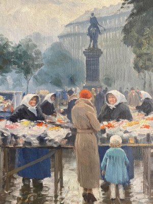 S. Christian Bjulf, Copenhagen Flower Market, 1940s, Oil on Canvas-CJU-2031366