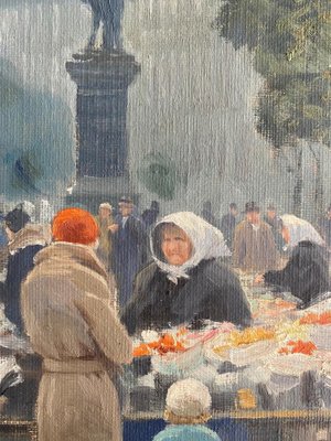 S. Christian Bjulf, Copenhagen Flower Market, 1940s, Oil on Canvas-CJU-2031366