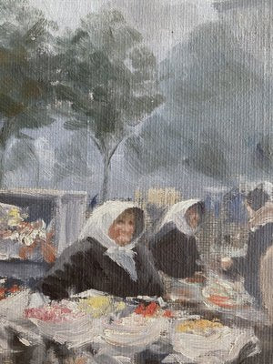 S. Christian Bjulf, Copenhagen Flower Market, 1940s, Oil on Canvas-CJU-2031366