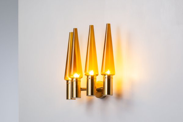 S1987/4 Wall Lamp in Brass with Orange Shades by Hans Agne Jakobsson, 1950s-NHX-2036264