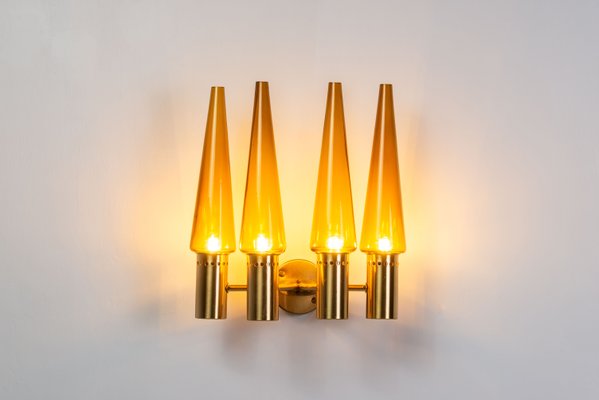 S1987/4 Wall Lamp in Brass with Orange Shades by Hans Agne Jakobsson, 1950s-NHX-2036264