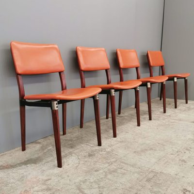 S82 Leather and Wood Chairs by Eugenio Gerli for Tecno, 1960s, Set of 4-PRS-1448842