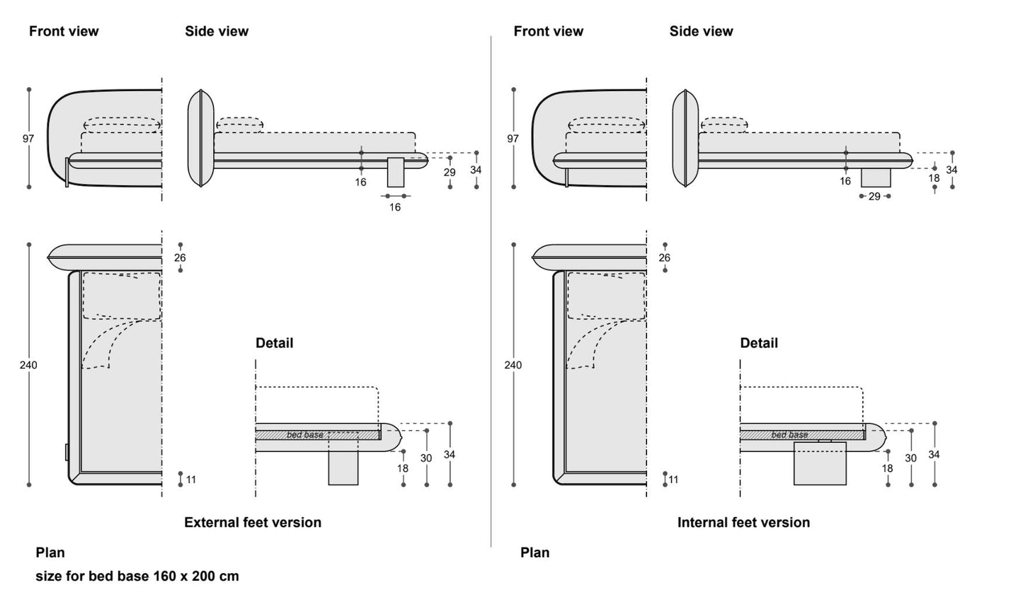 Wabi bed / External feet version