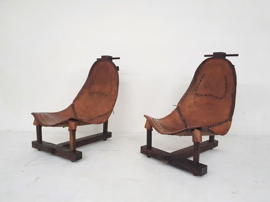 Saddle Leather Lounge Chairs, Brazil, 1960s, Set of 2-ZO-1393597