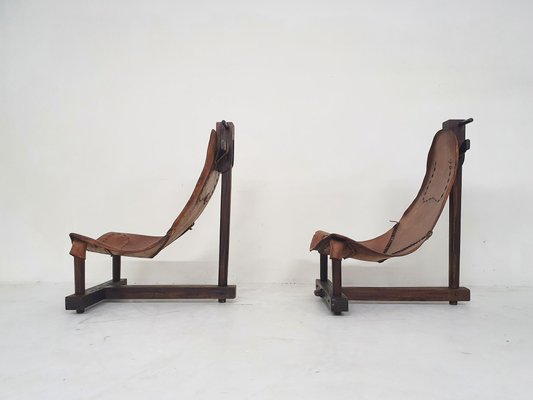 Saddle Leather Lounge Chairs, Brazil, 1960s, Set of 2-ZO-1393597