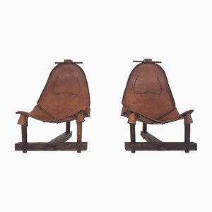 Saddle Leather Lounge Chairs, Brazil, 1960s, Set of 2-ZO-1393597