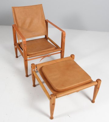 Safari Chair with Ottoman attributed to Kaare Klint for Rud Rasmussen, 1960s, Set of 2-HJB-1724397