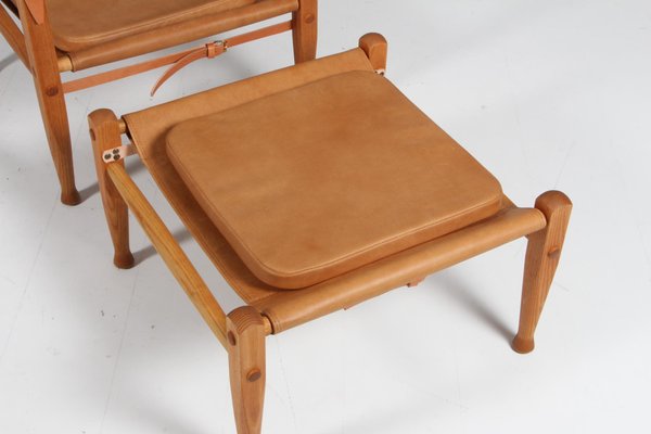 Safari Chair with Ottoman attributed to Kaare Klint for Rud Rasmussen, 1960s, Set of 2-HJB-1724397