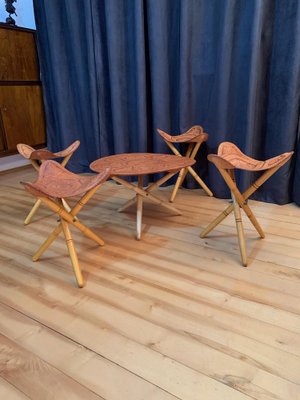 Safari Stools & Table Set, 1970s, Set of 5-RTR-952590