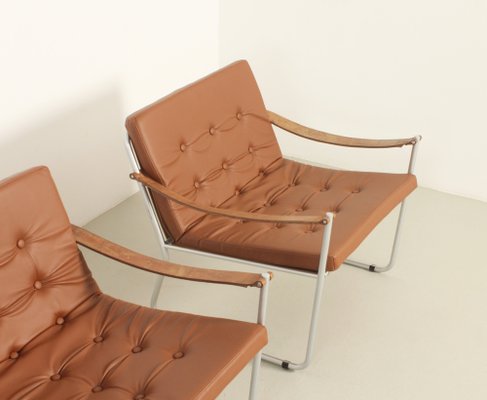 Safari Style Armchairs with Leather Strap Armrests, 1960s, Set of 2-UB-1806153