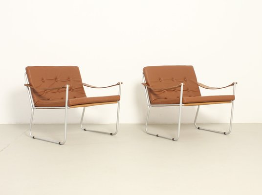 Safari Style Armchairs with Leather Strap Armrests, 1960s, Set of 2-UB-1806153