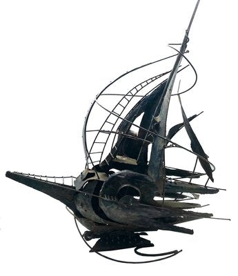 Sailboat Futurist, Copper Sculpture, A. Di Giovanni, Italy, 1950s-YUW-902806