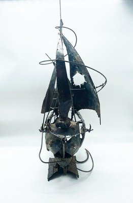 Sailboat Futurist, Copper Sculpture, A. Di Giovanni, Italy, 1950s-YUW-902806