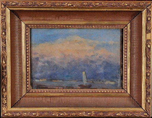 Sailing Boat on the Sea, 1890s-1910s, Oil on Canvas-QOR-2026917