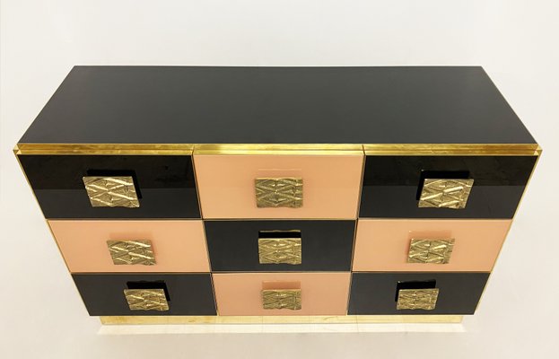 Salmon and Black Chest of Drawers, 1970s-WIM-1123649