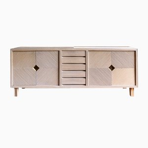 Salmon Colored Teak Sideboard with Pencil Reed Parts and Brass Accents, 1970s-LL-1736434