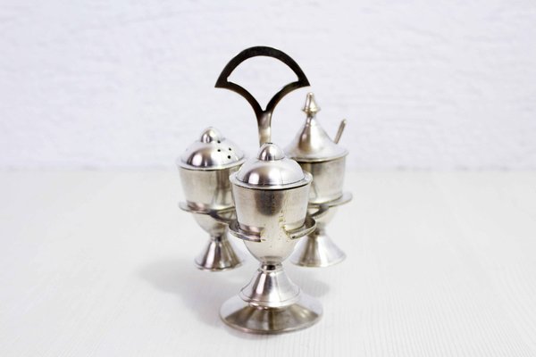 Salt and Pepper Set in Silver Metal, United Kingdom, 1930s, Set of 4-BQF-1806257