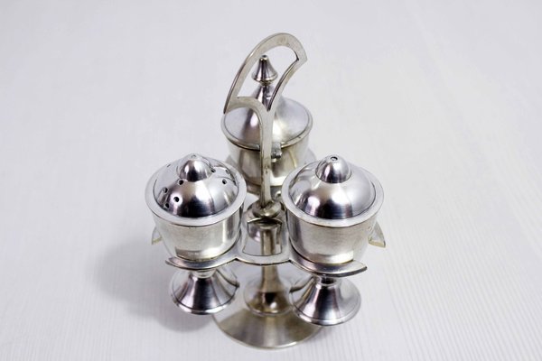 Salt and Pepper Set in Silver Metal, United Kingdom, 1930s, Set of 4-BQF-1806257