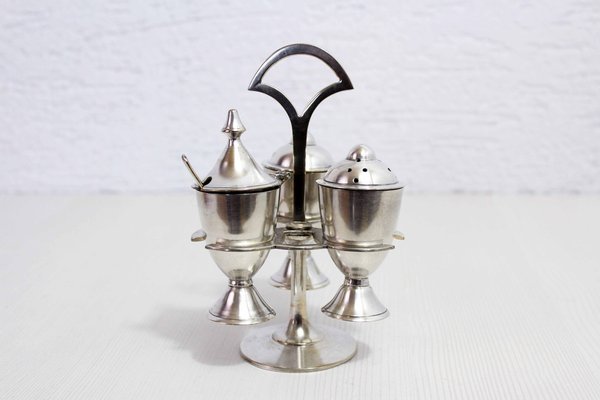 Salt and Pepper Set in Silver Metal, United Kingdom, 1930s, Set of 4-BQF-1806257