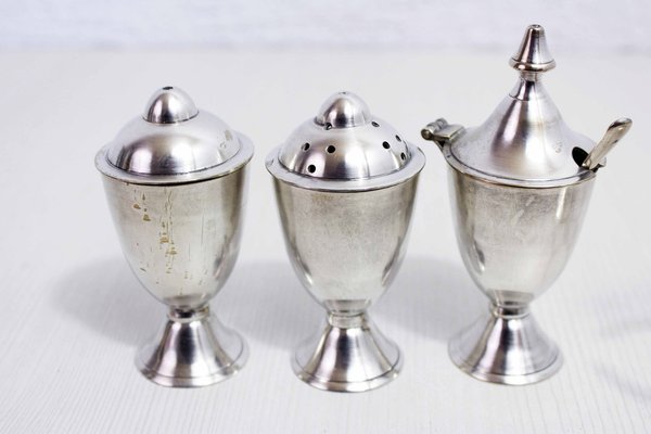 Salt and Pepper Set in Silver Metal, United Kingdom, 1930s, Set of 4-BQF-1806257