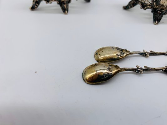 Salt Bowls with Spoons and Glass Inserts, 1890s, Set of 4-BZB-2031483