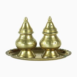 Salt & Pepper Shaker in Brass, 1970s, Set of 3-UL-1423151