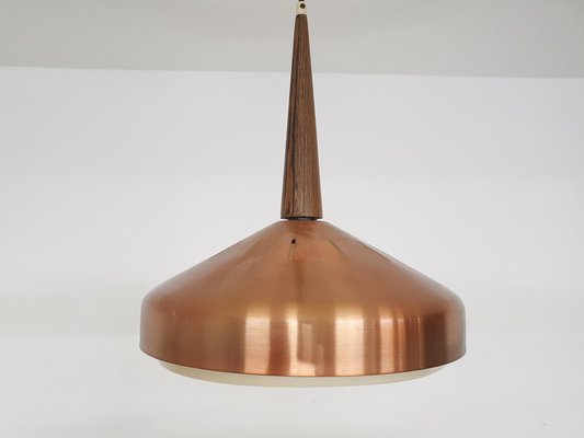 Sandinavian Modern Copper and Wood Pendant Light, 1960s-ZO-1407670