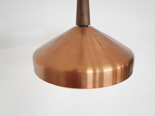 Sandinavian Modern Copper and Wood Pendant Light, 1960s-ZO-1407670