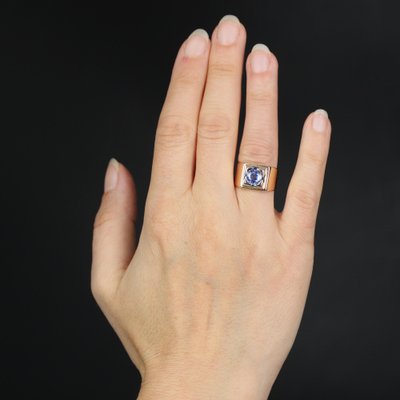 Sapphire 18 Karat Yellow Gold Tank Signet Ring, 1940s-OLU-1743325