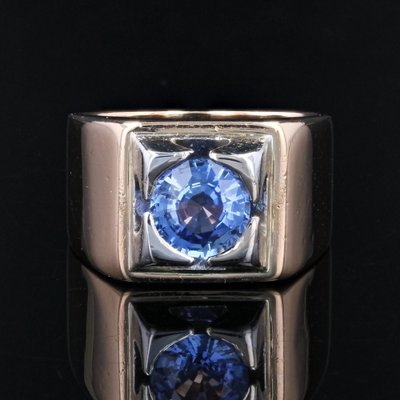 Sapphire 18 Karat Yellow Gold Tank Signet Ring, 1940s-OLU-1743325