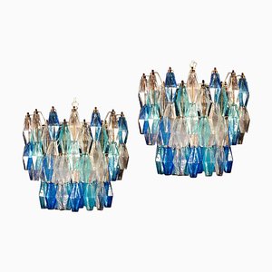 Sapphire-Colored Murano Glass Poliedri Chandeliers in the Style Carlo Scarpa, Set of 2-MBH-1032331