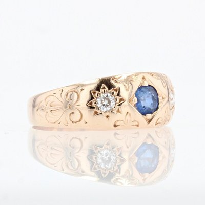 Sapphire Diamond 14 Karat Rose Gold Bangle Ring, 1900s-OLU-1388179