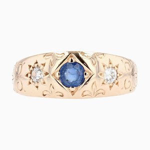 Sapphire Diamond 14 Karat Rose Gold Bangle Ring, 1900s-OLU-1388179