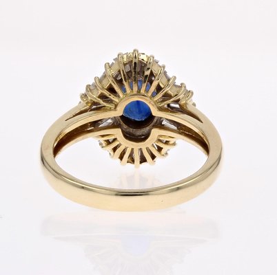 Sapphire Trapeze Cut Diamonds 18 Karat Yellow Gold Ring, 1980s-OLU-2042372