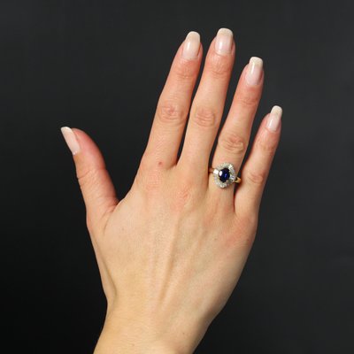 Sapphire Trapeze Cut Diamonds 18 Karat Yellow Gold Ring, 1980s-OLU-2042372