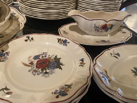 Sarreguemines Floral Plates Service, Set of 35-TEP-1807524