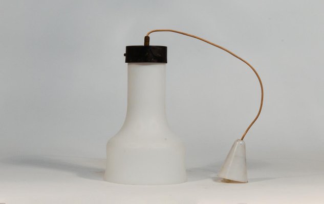 Satin White Glass Ceiling Lamp, Italy, 1960-RAQ-1058263